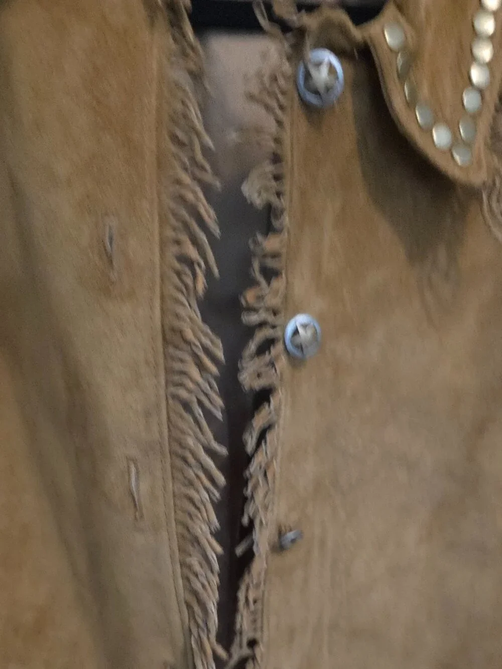 Double D Ranch Tan Brown Fringe & Studded Suede Leather Jacket - Woman's Size L - Picture 7 of 12